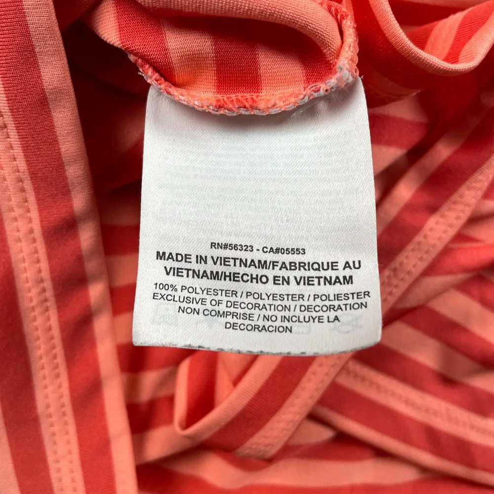 Nike Dri-Fit Polo Shirt Mens Large Orange Striped Preppy Golf Wicking Stretch